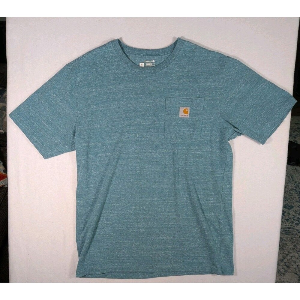 Carhartt T Shirt Men Med Heather Blue Short Sleeve Pocket Loose Fit Aquamarine